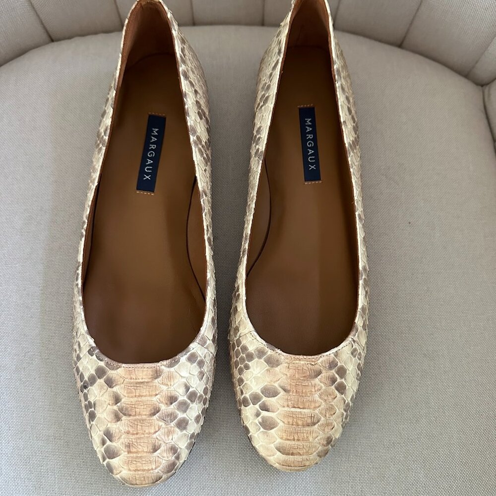 Margaux Snakeskin Flats in Cream and Tan